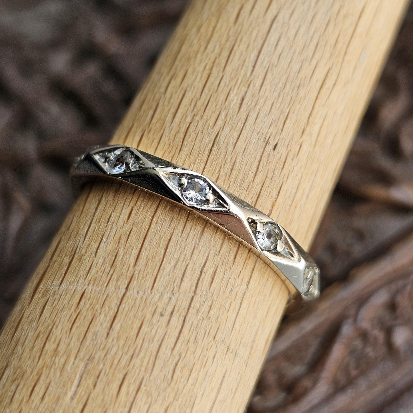 Vintage 9ct Yellow Gold Rock Crystal Eternity Ring - UK Size M 1/2 / US 6.25